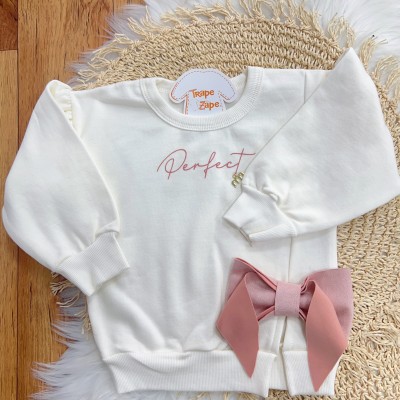 Conj. Blusão Perfect Laço Lateral e Calça Legging - Off White e Rose